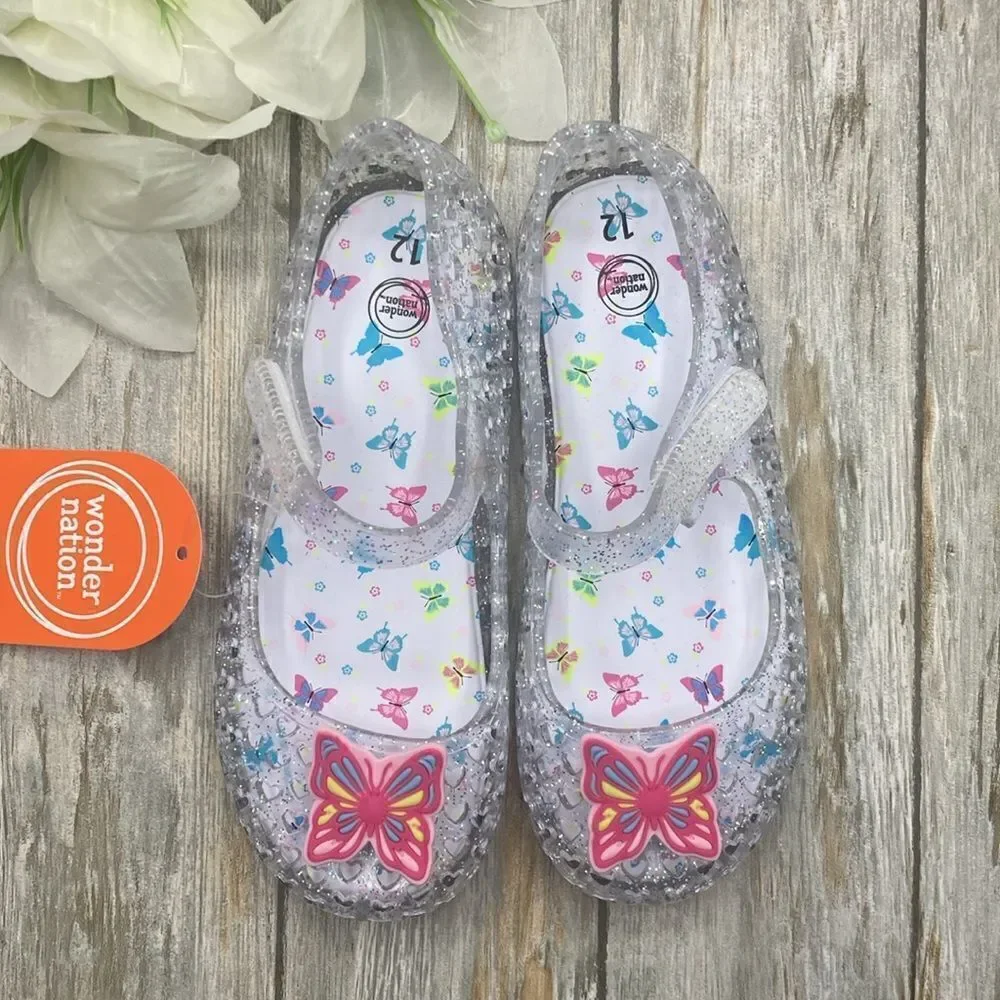 Toddler Girls Butterfly Jelly Flat Sandal Shoes Size 12